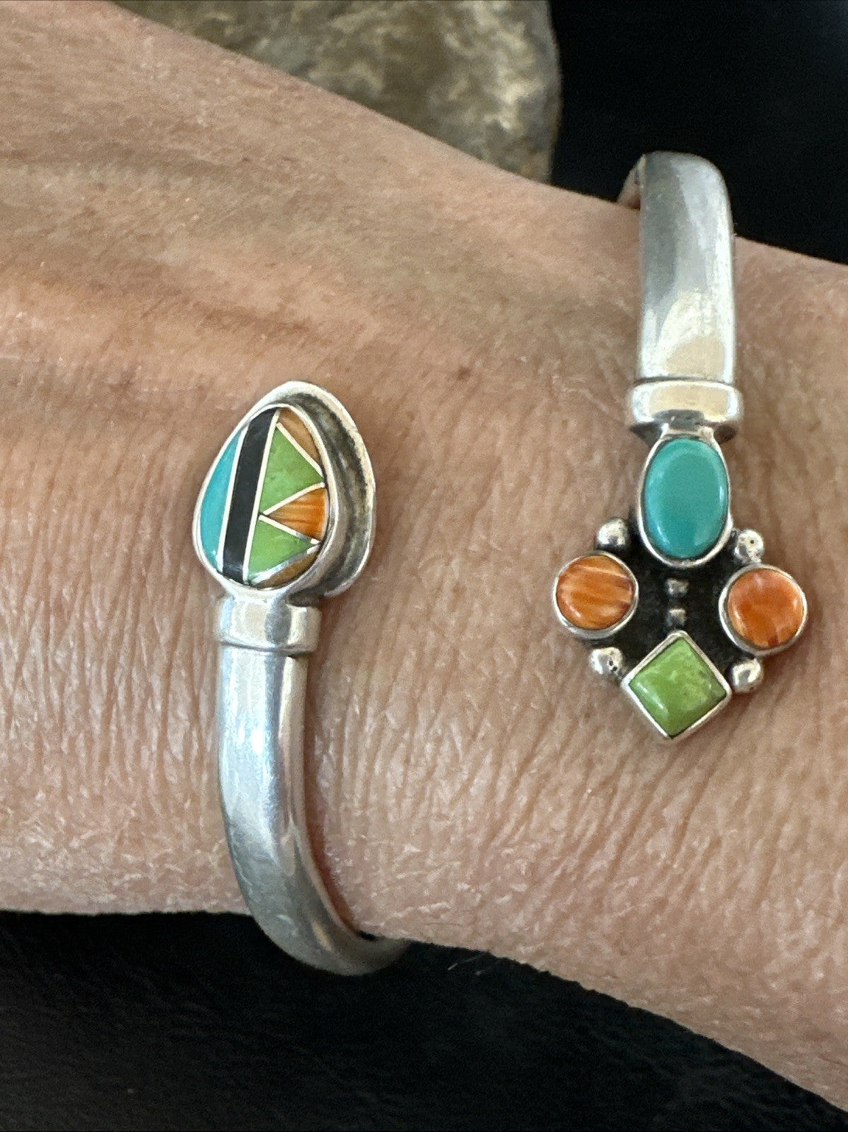 Mens Womens MulticolorNavajo Sterling Silver Cluster Cuff Bracelet 7" 19698