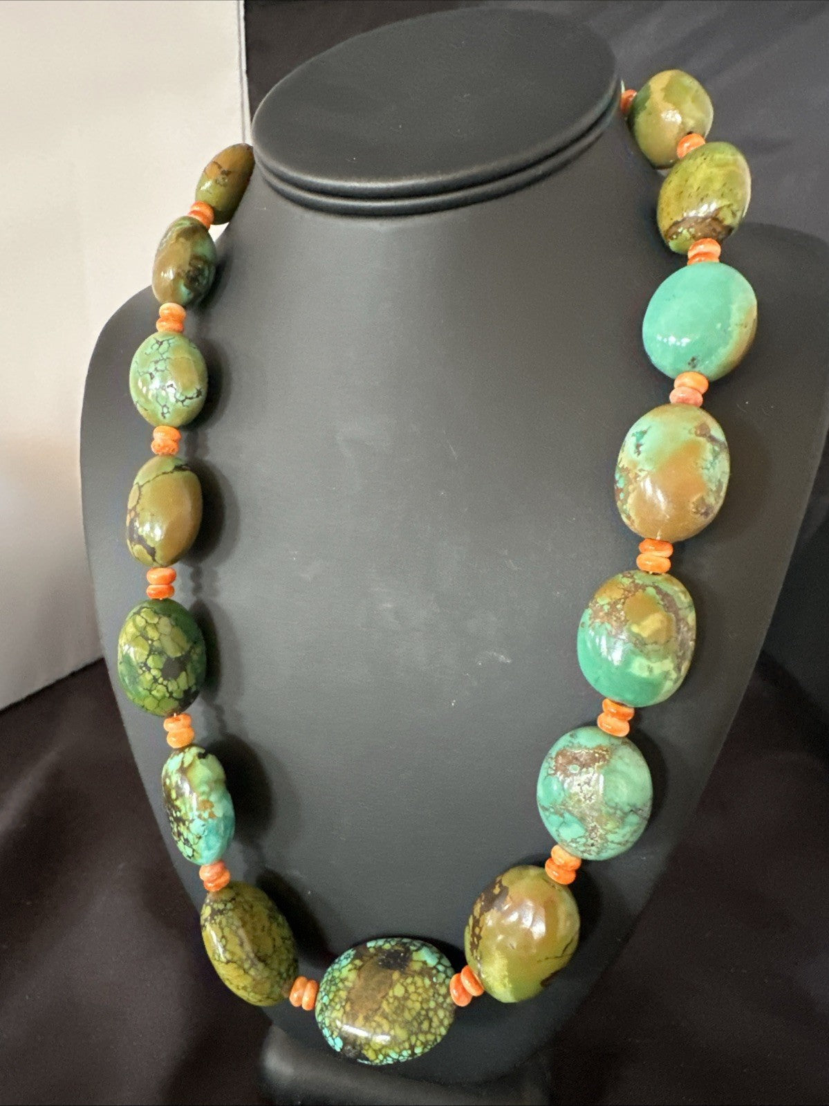 Blue Green Turquoise Spiny Chunky Navajo Sterling Silver Necklace 22” 19253