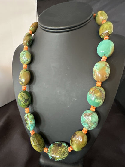 Blue Green Turquoise Spiny Chunky Navajo Sterling Silver Necklace 22” 19253