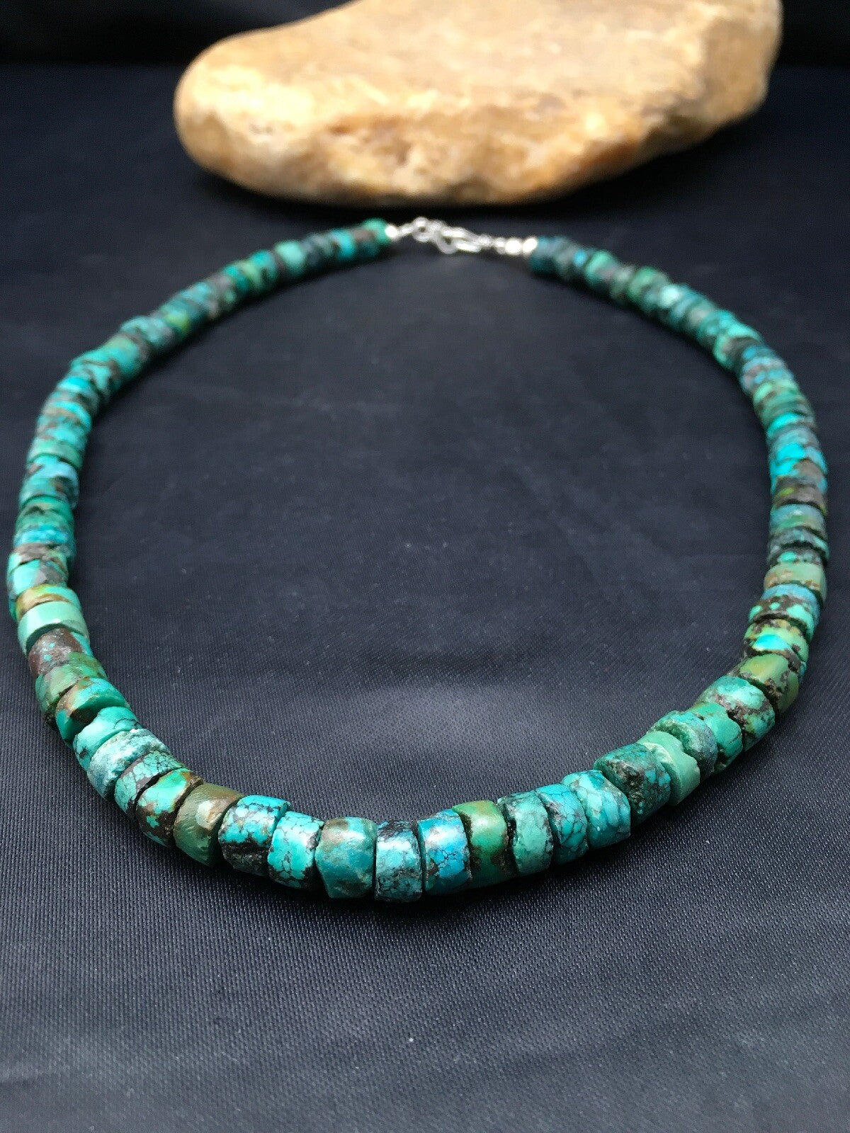 Turquoise 8mm Heishi Southwestern Sterling Silver Beads Necklace 20" 4348