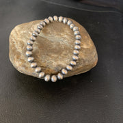 Navajo 6mm Beads Stretchable Bracelet 7" | Sterling Silver | Authentic Native American Handmade | 14184