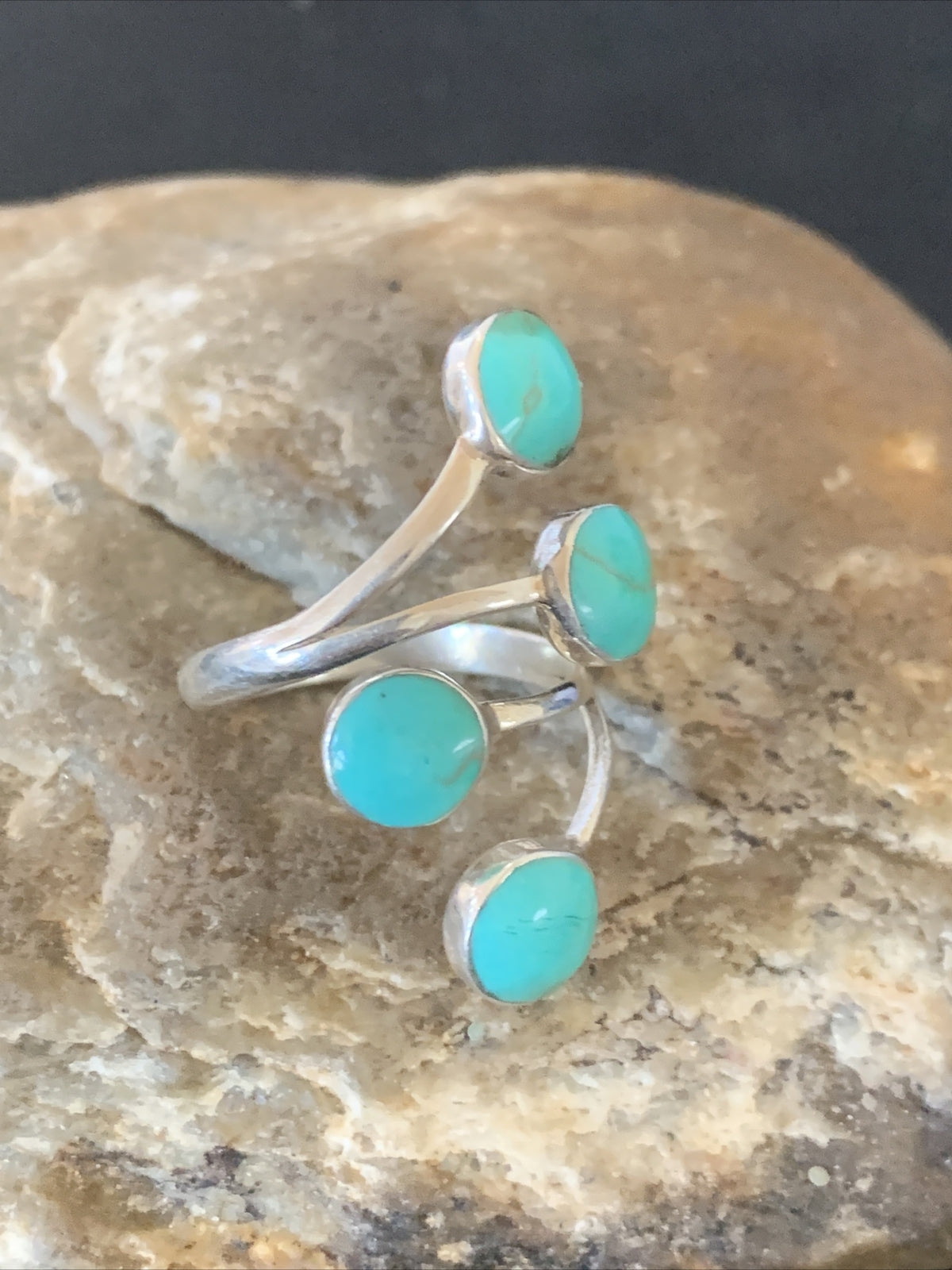 Blue Kingman Turquoise Southwestern Sterling Silver Ring Size 6 19460