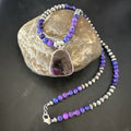 Purple Stone Pendant Navajo Pearls Necklace 23" | Sterling Silver | Authentic Native American Handmade | 17890