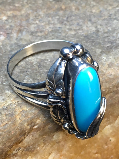 Native American Blue Turquoise Ring Navajo Sterling Silver Sz 11.5 8919