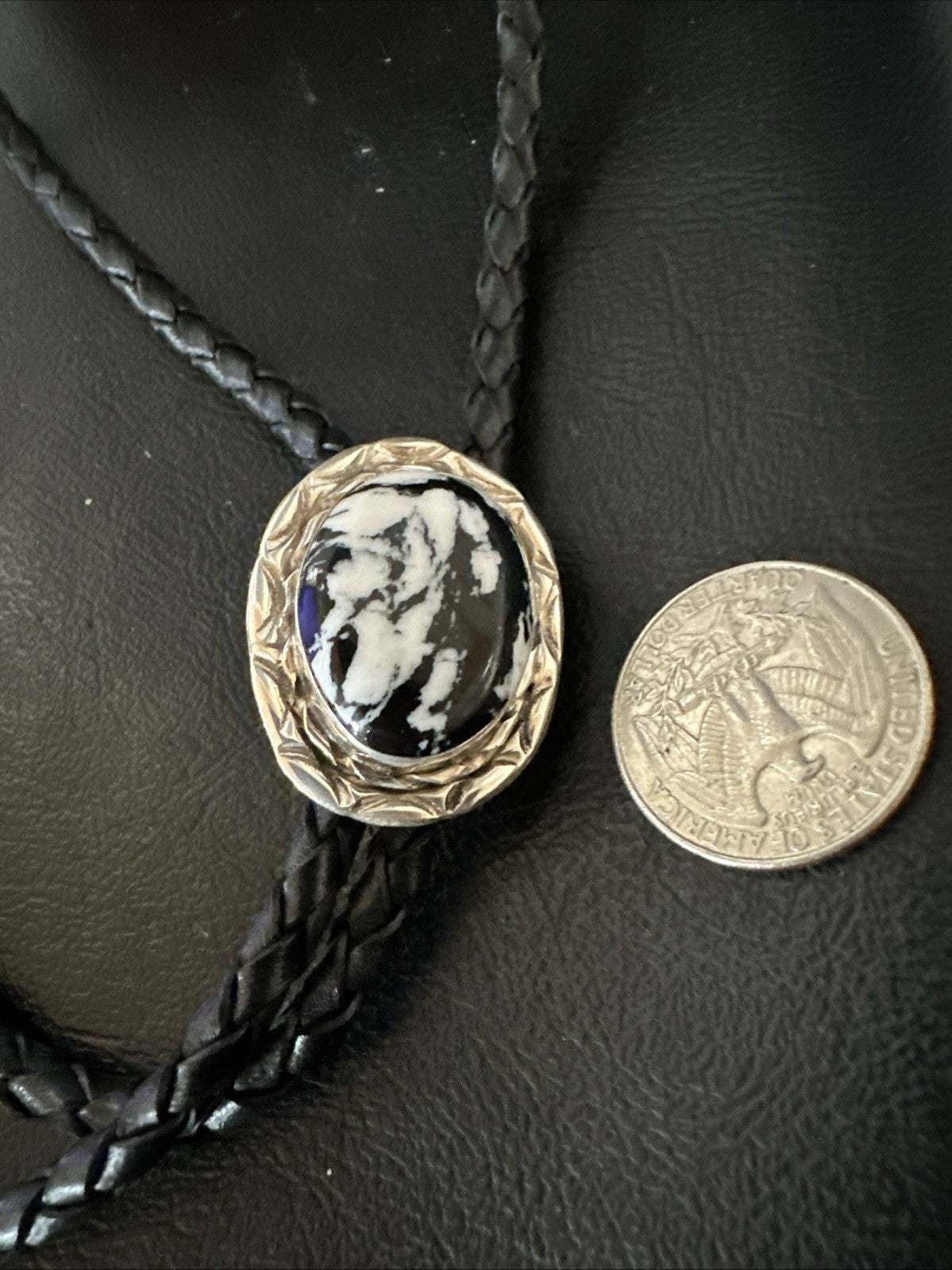 Mens BOLO TIE WHITE BUFFALO TURQUOISE Sterling Silver Navajo 1" 19121