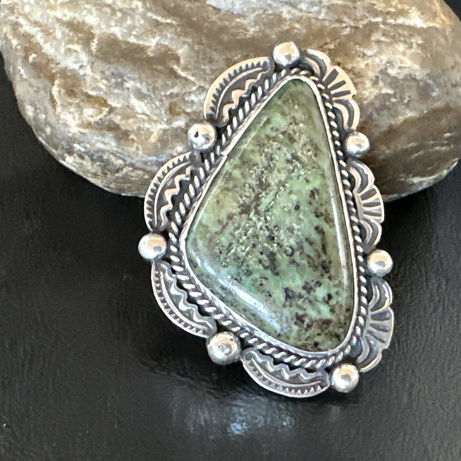H Joe Mens Womens Navajo Sterling Silver Green Turquoise Ring Size 9 19357