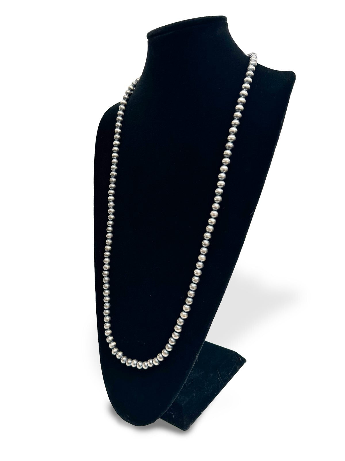 Native American 8mm Sterling Silver Navajo Pearls 48" Single Strand Necklace
