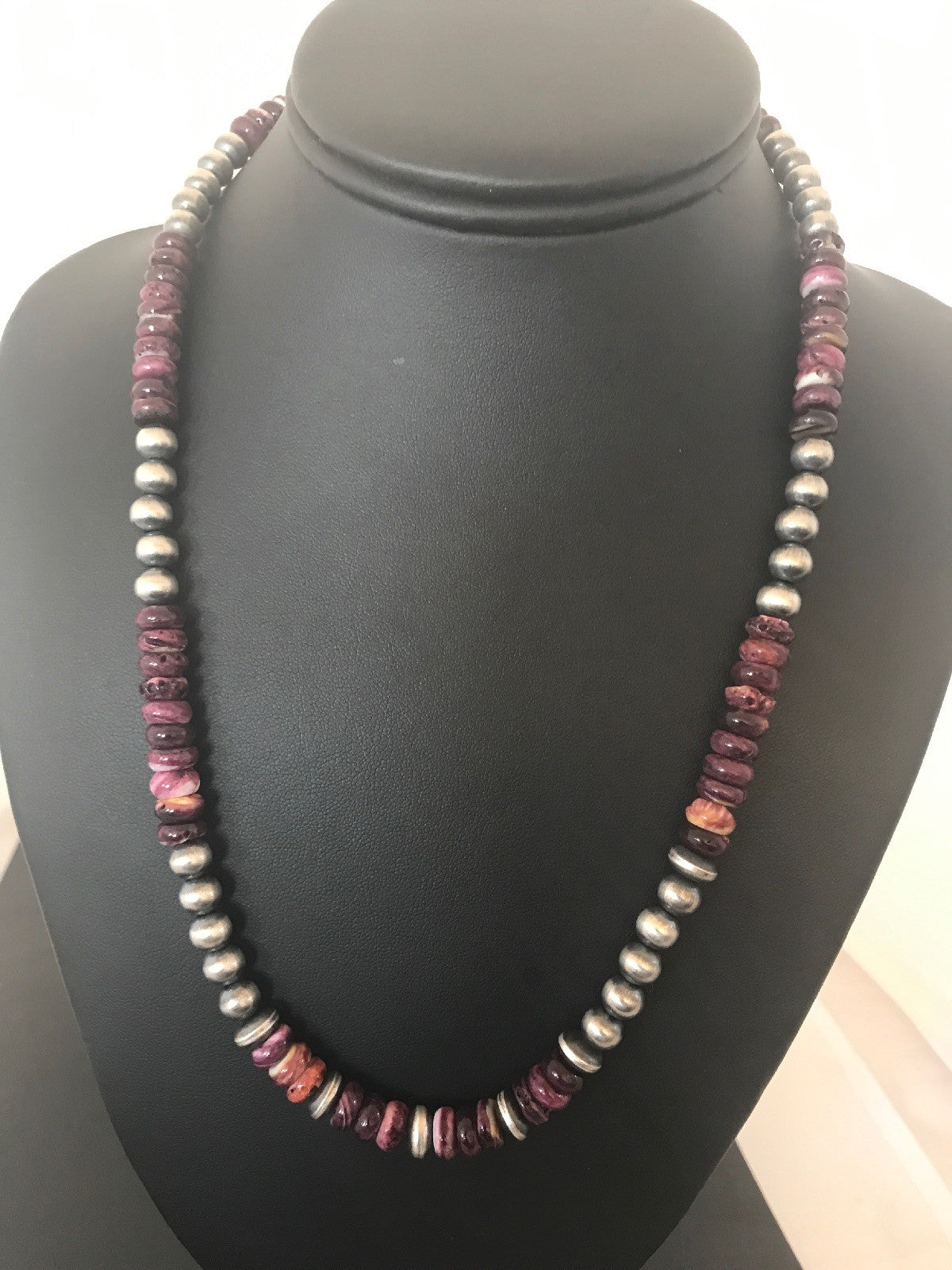 Purple Spiny Oyster Navajo Sterling Silver Necklace 20" 10272