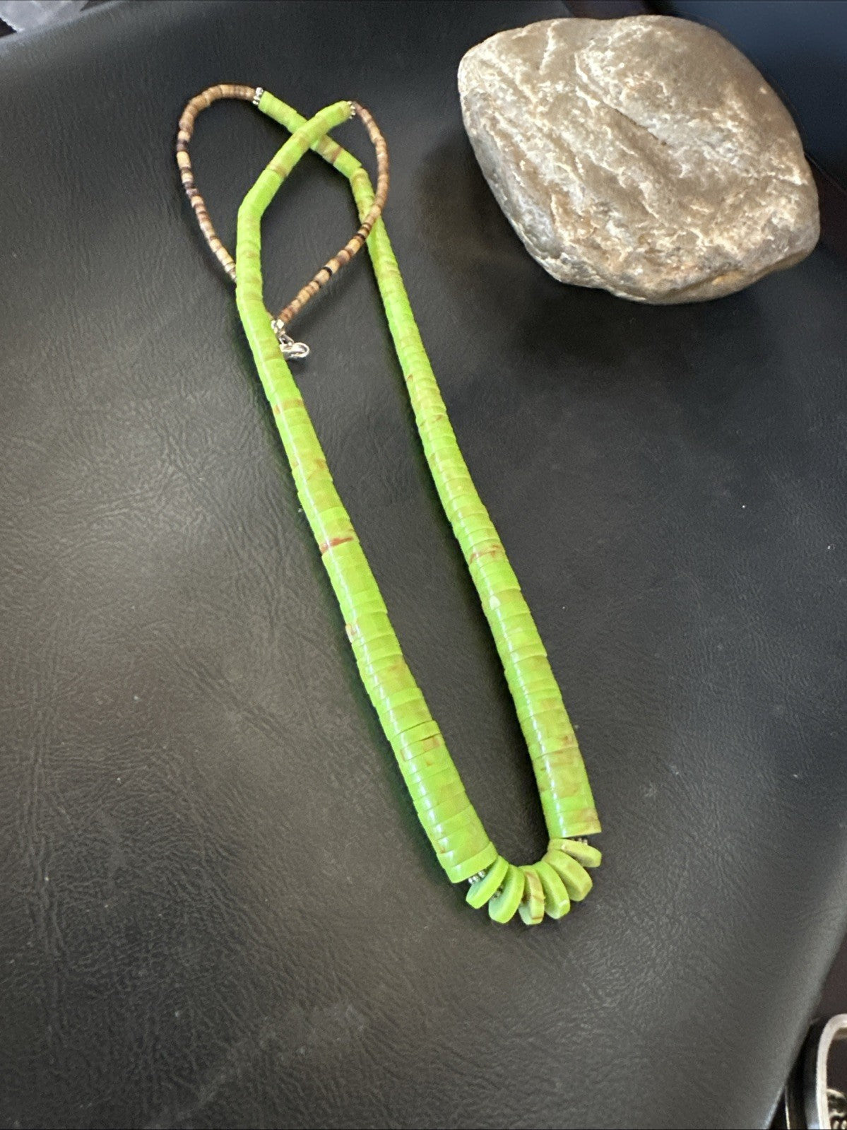Green Gaspeite Stabilized Santo Domingo Sterling Silver Beads Necklace 24" 19456