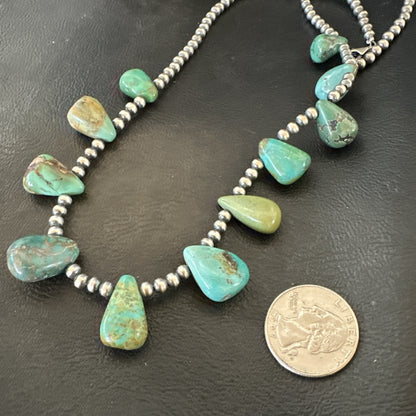 Navajo Pearls Silver Green Teardrop Turquoise Necklace 19015