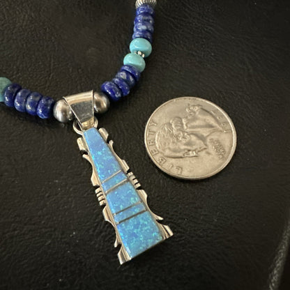 Mens Blue Turquoise Lapis Opal Pendant Navajo Sterling Silver Necklace 20" 17896