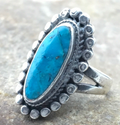 Blue Turquoise Navajo Old Pawn Children's Ring Size 3.75 | Sterling Silver | Authentic Native American Handmade | 04410