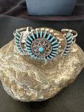 Blue Turquoise Zuni Cluster Cuff Bracelet | Sterling Silver | Authentic Native American Handmade | 12151