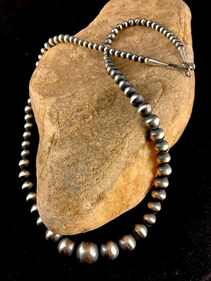 Navajo Pearls Graduated Sterling Silver Bead Necklace 36"