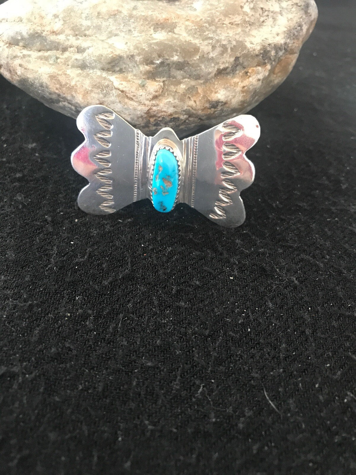 Kingman Turquoise Indian Sterling Silver Navajo Pin Pendant 08666