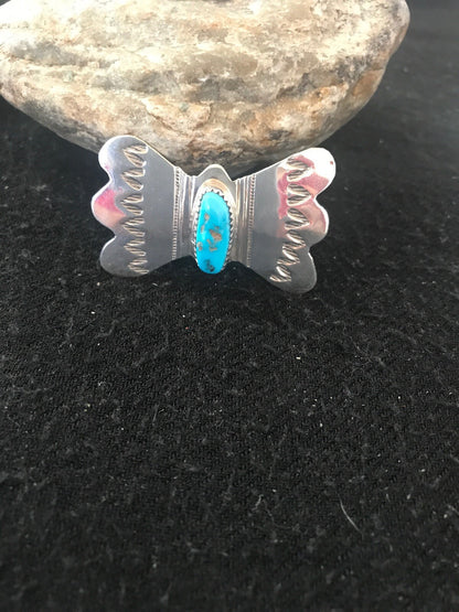 Kingman Turquoise Indian Sterling Silver Navajo Pin Pendant 08666