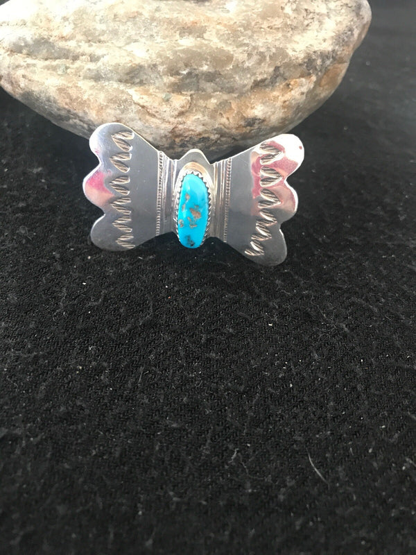 Kingman Turquoise Navajo Pin Pendant | Sterling Silver | Authentic Native American Handmade | 08666