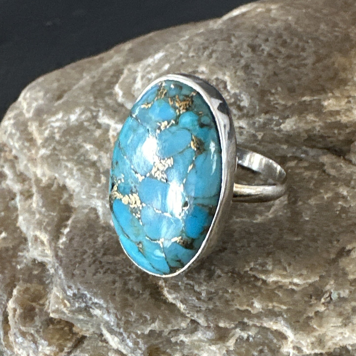 Mohave Native Navajo Sterling Silver Blue Turquoise Ring Sz 7 18241