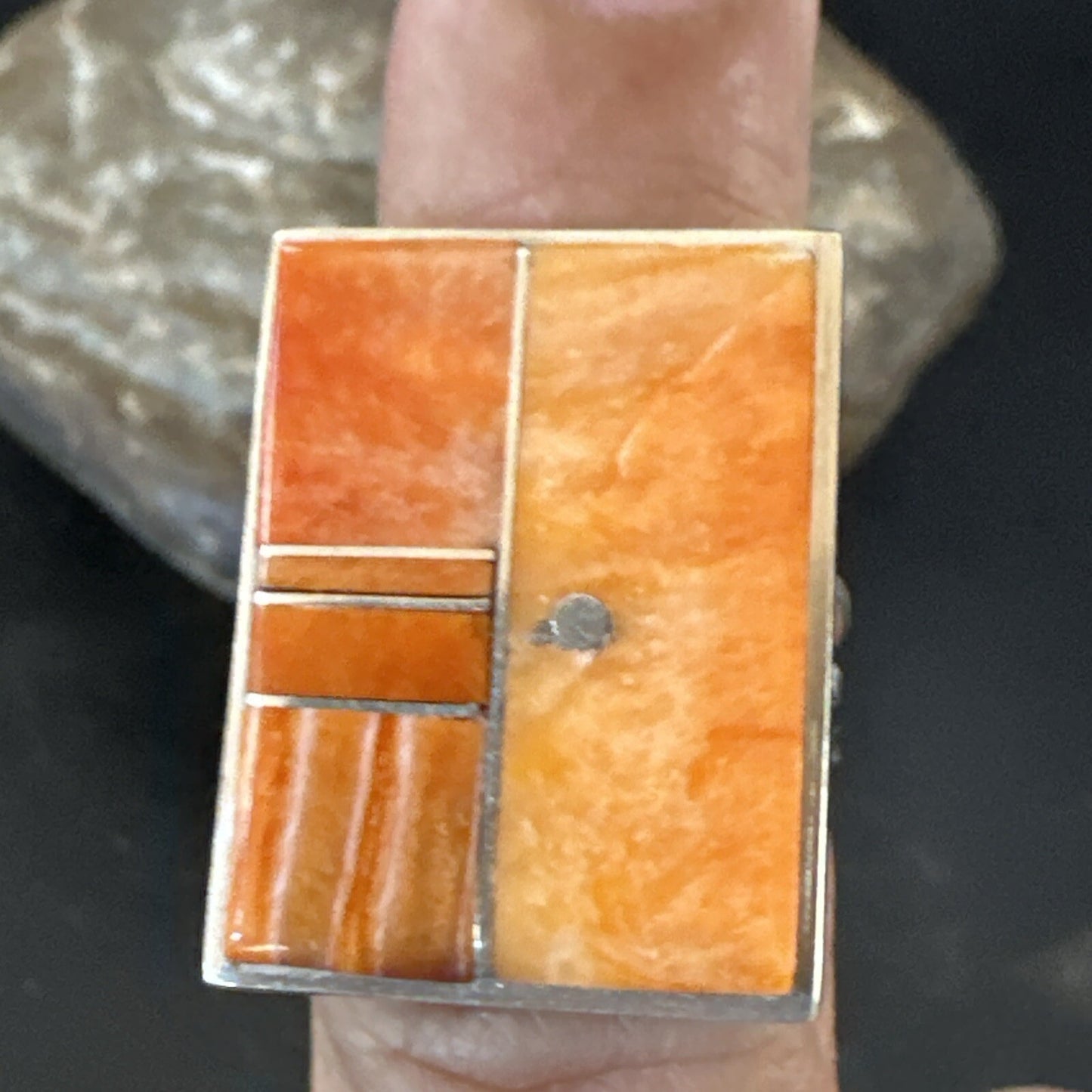 Women Orange Spiny Oyster Navajo Sterling Silver Ring Sz 6.5 17797