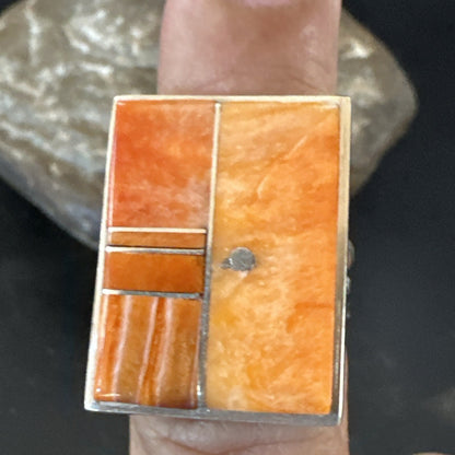 Women Orange Spiny Oyster Navajo Sterling Silver Ring Sz 6.5 17797