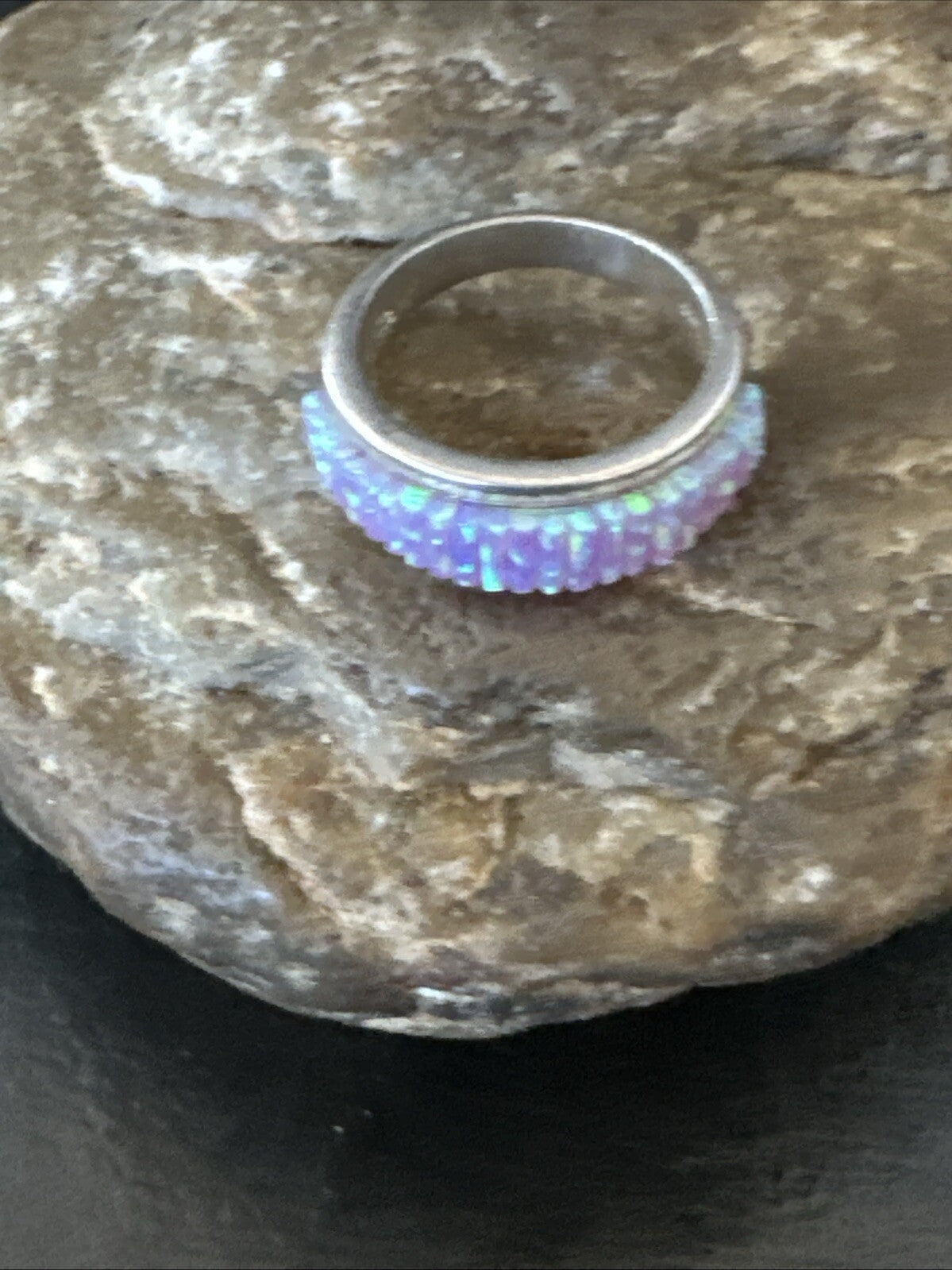Pink Opal Navajo Sterling Silver Band Inlay Ring Size 6 18783