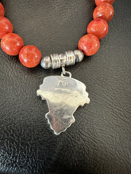 Navajo Apple Sponge Coral Sterling Silver Necklace Pendant 18328