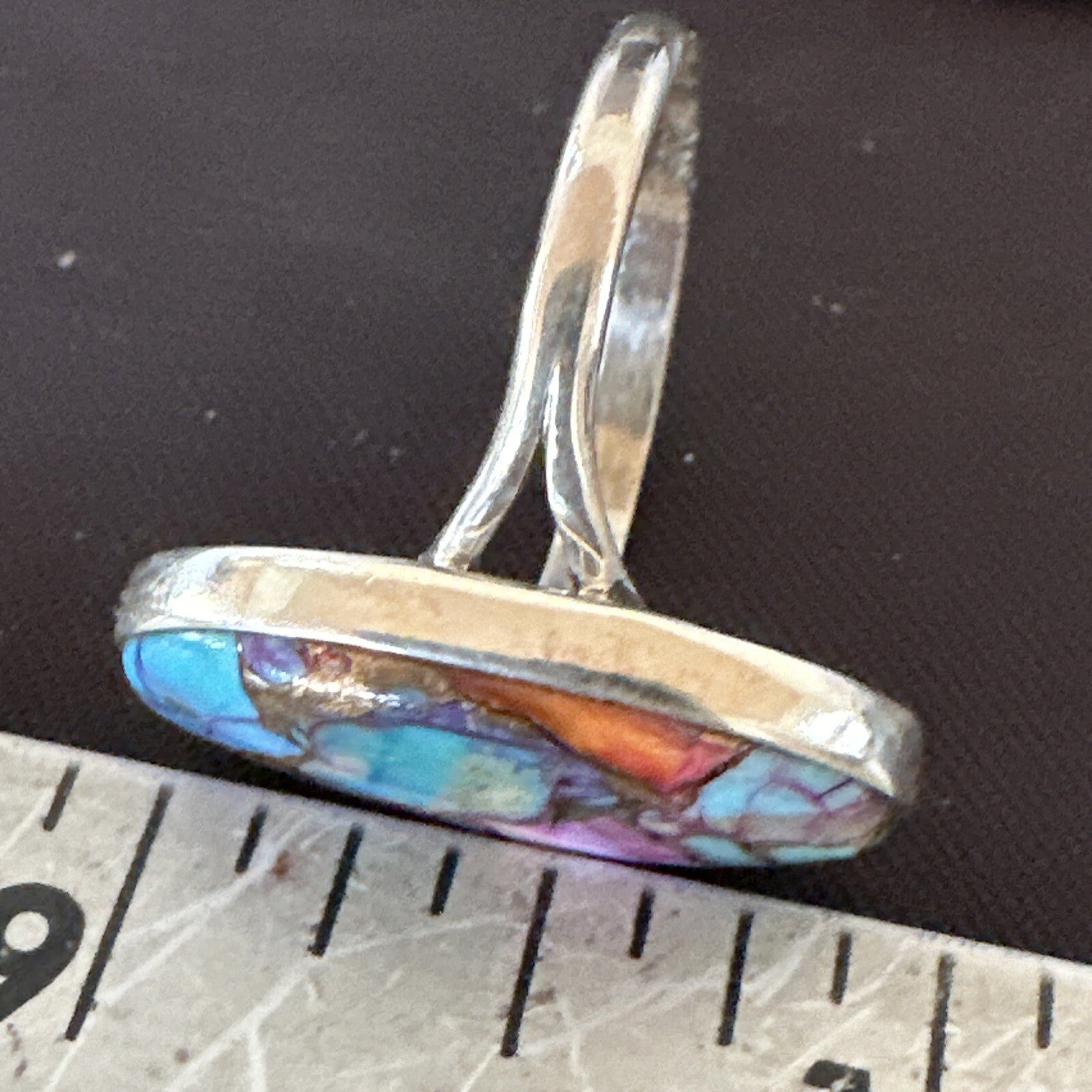 Blue Turquoise Spiny Oyster Southwestern Sterling Silver Ring Size 11 18456