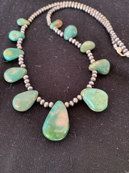Native Navajo Pearls Sterling Silver Green Royston Turquoise Necklace