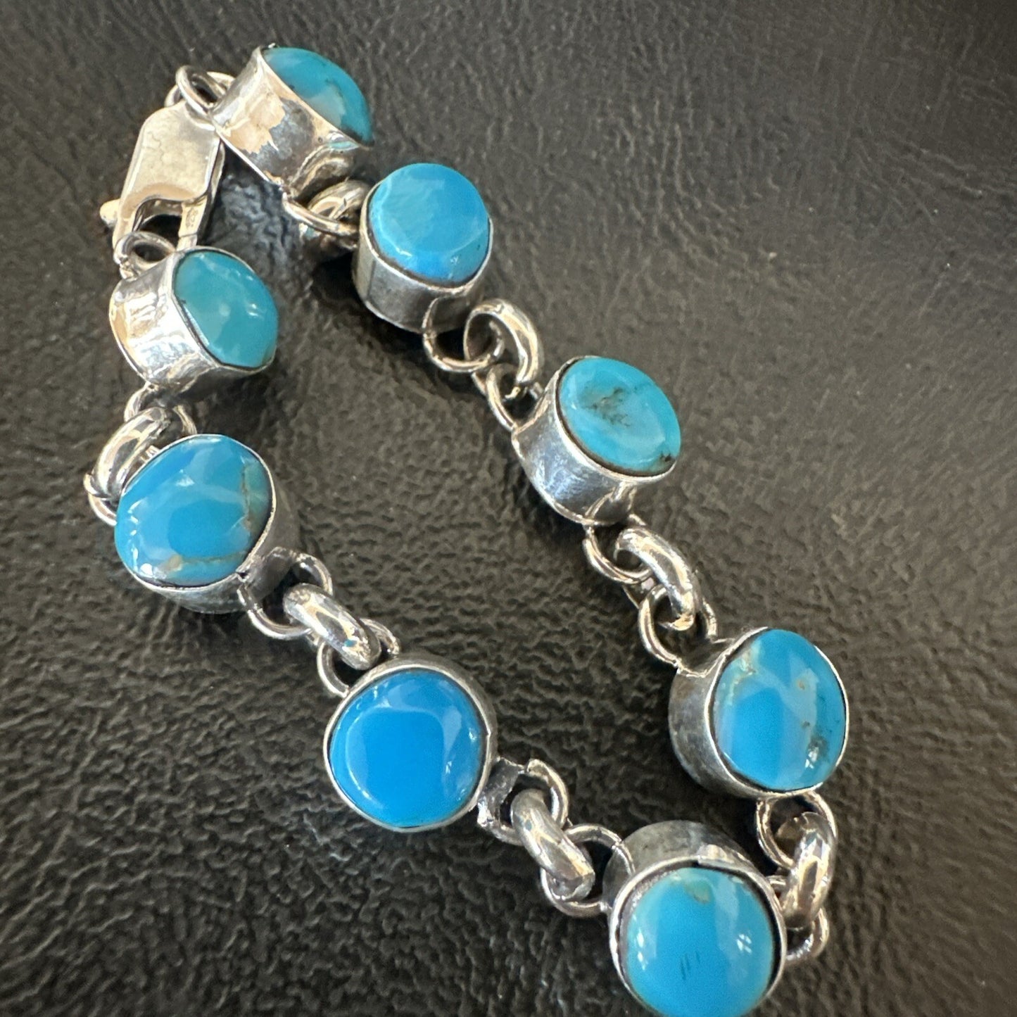 Childrens Blue Kingman Turquoise Navajo Sterling Silver Link Bracelet 6.5" 18300