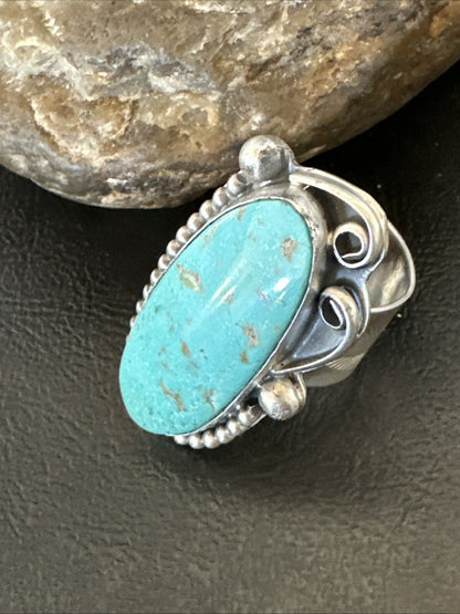 Navajo Sterling Silver Blue Turquoise Stamped Ring Size 11 18771