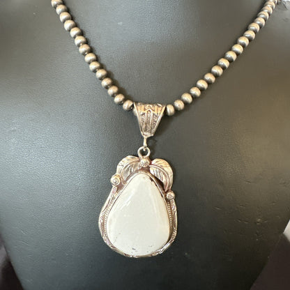 Mens White Buffalo Turquoise Pendant Sterling Silver Beads Necklace 18310