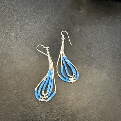 Blue Denim Lapis 3S Heishi Liquid Sterling Silver Dangle Earrings 18098