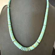 23"Turquoise Heishi Stabilized Graduated Blue Gr Necklace | Sterling Silver | Authentic Native American Handmade | 19726