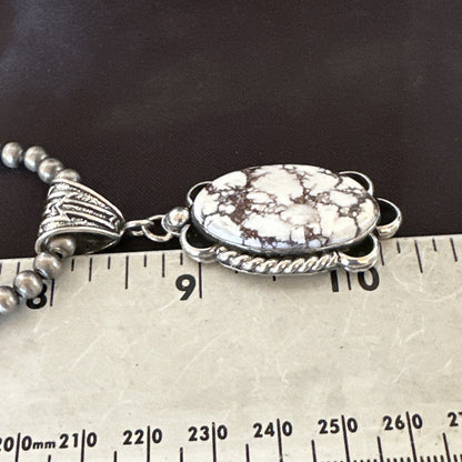 Wild Horse Turquoise Pendant Sterling Silver Beads Necklace 18029
