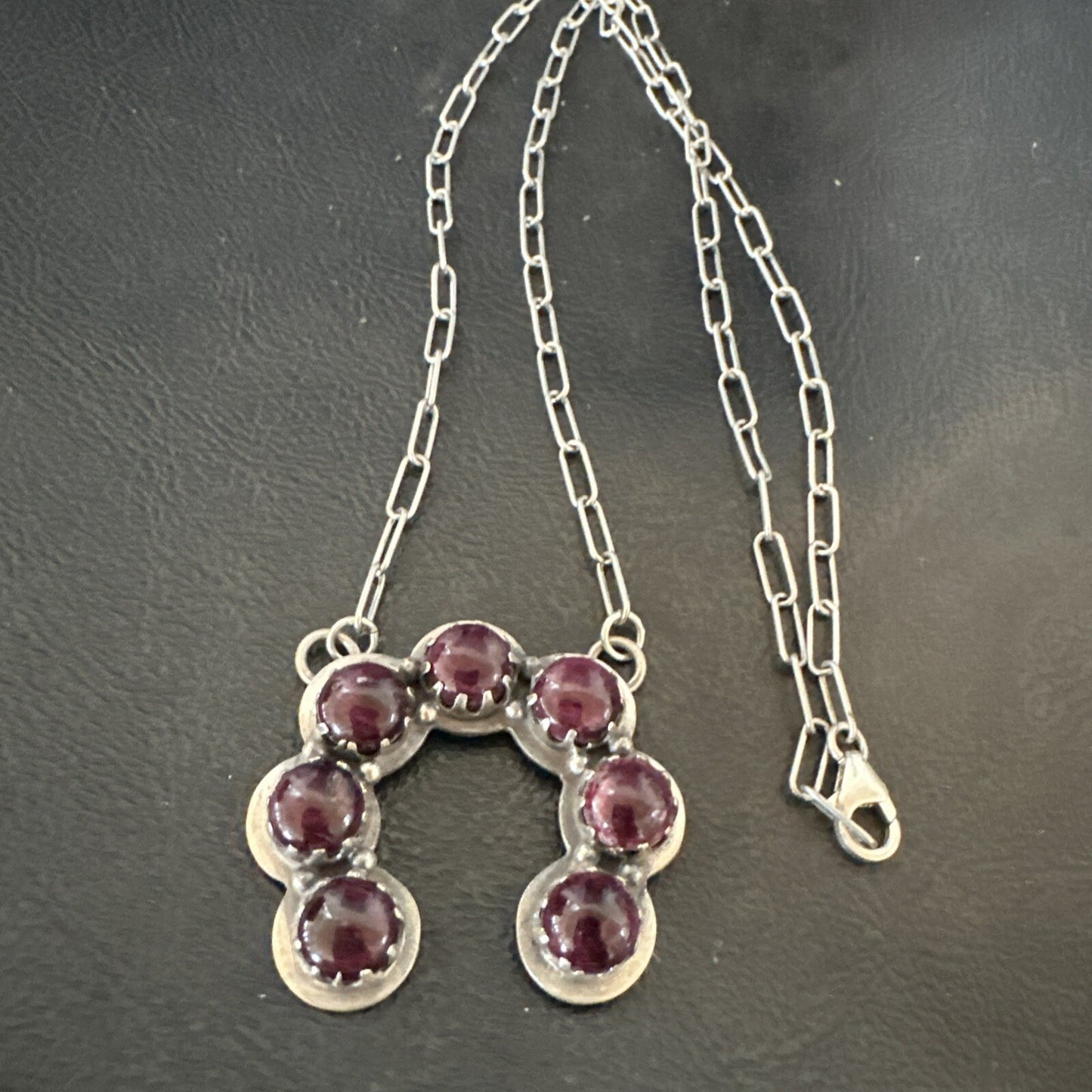 Purple Spiny Oyster Naja Pendant Navajo Sterling Silver Chain 20” Necklace 18853