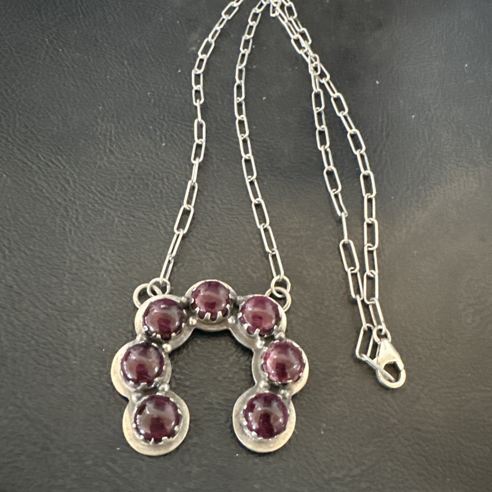 Purple Spiny Oyster Naja Pendant Navajo Sterling Silver Chain 20” Necklace 18853