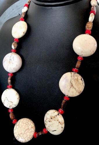Native American Chunky Sterling Necklace Faceted Jasper Turquoise 21" 1139