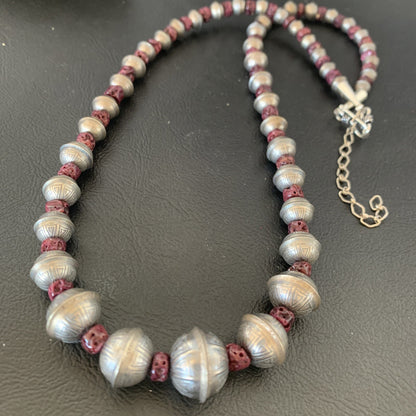 Purple Spiny Oyster Navajo Pearls Sterling Silver Bead Necklace 95507