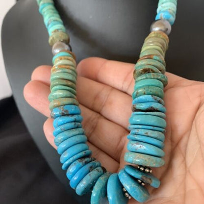 Navajo Blue Green Turquoise Necklace Sterling Silver 20" 11963