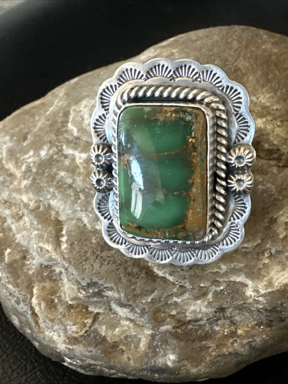 Navajo Sterling Silver Green Royston Turquoise Ring Size 8.5 19618
