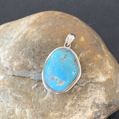 Blue Bisbee Turquoise Navajo Sterling Silver Pendant 1.5" 1624N