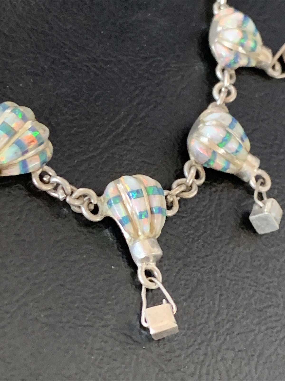 White Blue Opal Balloon Navajo Sterling Silver Link Inlay Bracelet 7.5" 12922