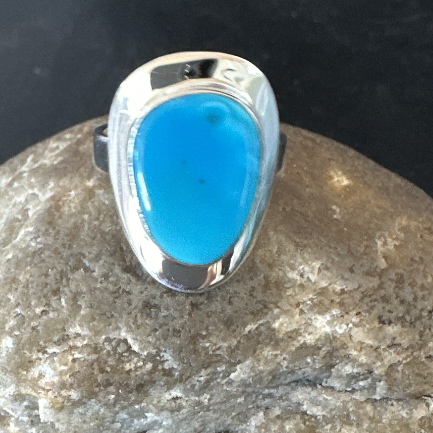 Southwestern Sterling Silver Blue Kingman Turquoise Ring Size 7.5 18525