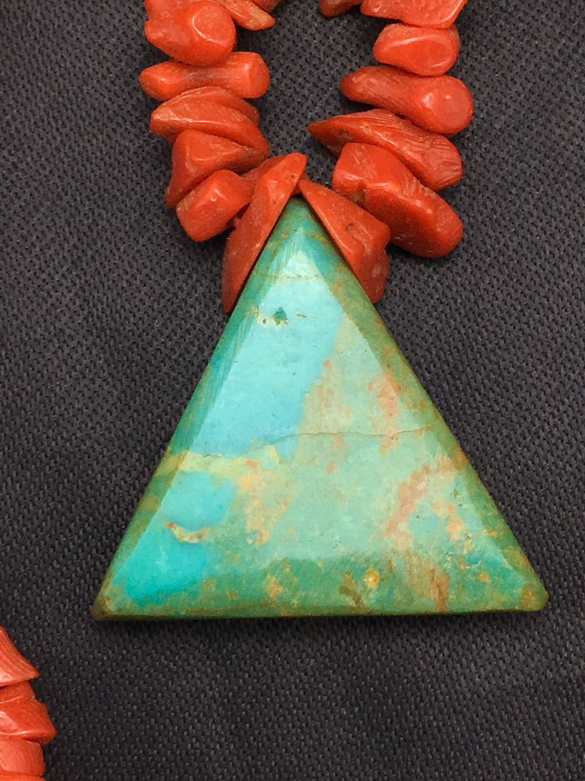Kingman Turquoise Pendant Coral Sterling Silver Old Pawn Necklace 19" 4008