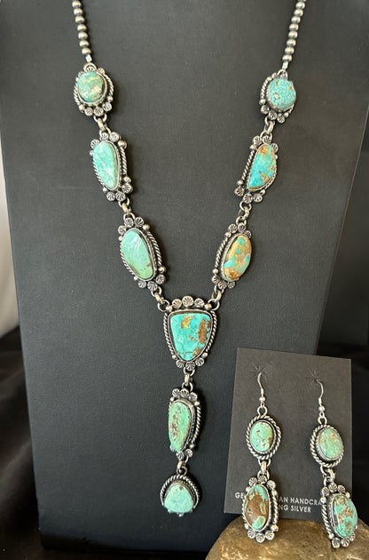 Sterling ROYSTON LARIAT Necklace 26” Women Navajo Turquoise Silver Earring 19598