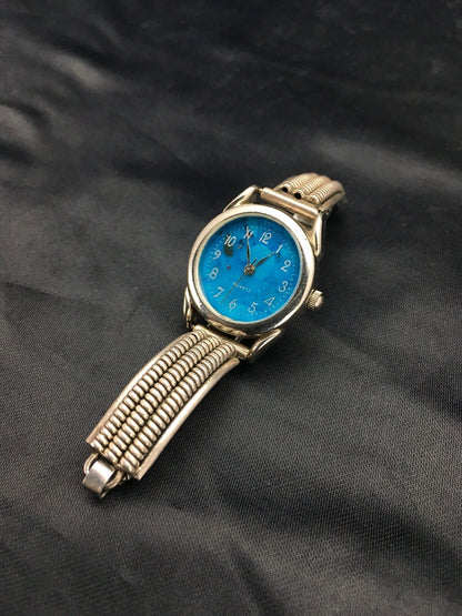 Blue Dial Watch Head Sterling Silver Navajo Alloy Watch Tips 2703