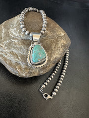 Men's Women Navajo Green Royston Turquoise Necklace Pendant | Sterling Silver | Authentic Native American Handmade | 18313
