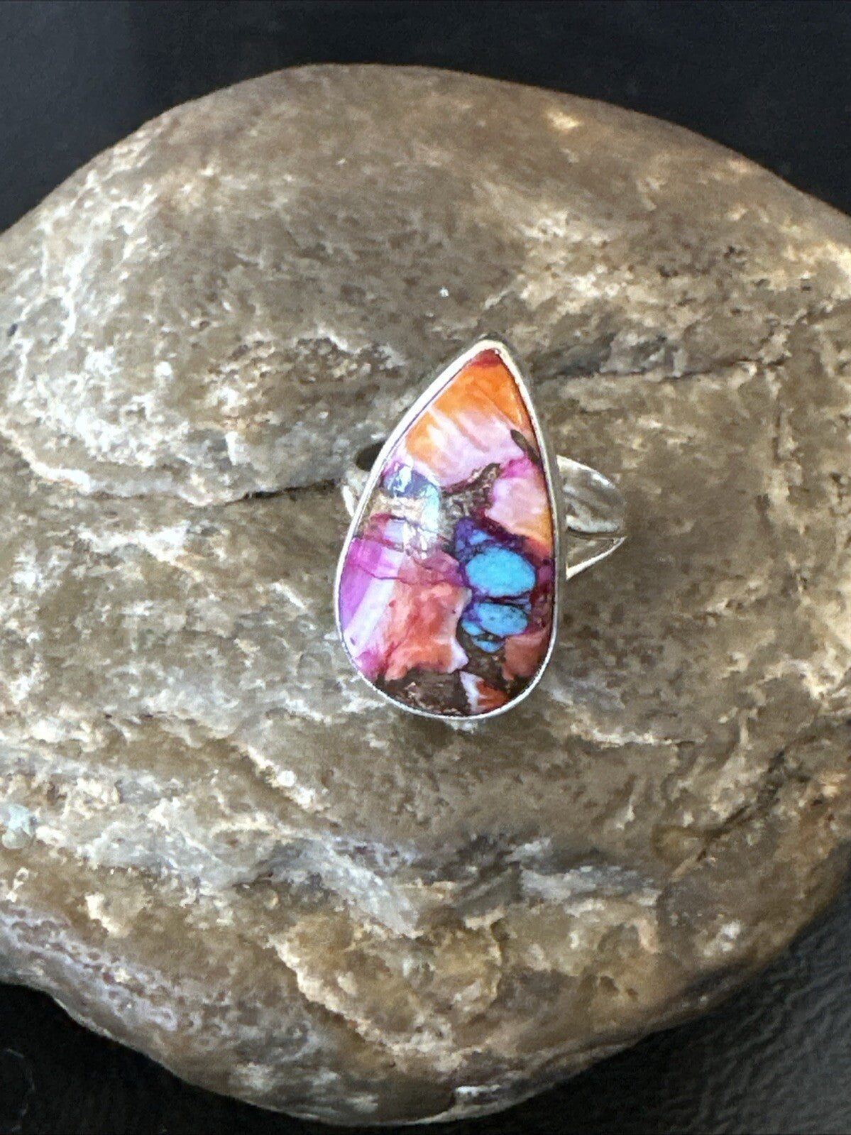 Blue Turquoise Spiny Oyster Southwestern Sterling Silver Ring Size 7 18433