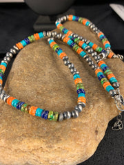 Multi-Stone Turquoise Lapis Necklace Bracelet Set | Sterling Silver | Authentic Native American Handmade