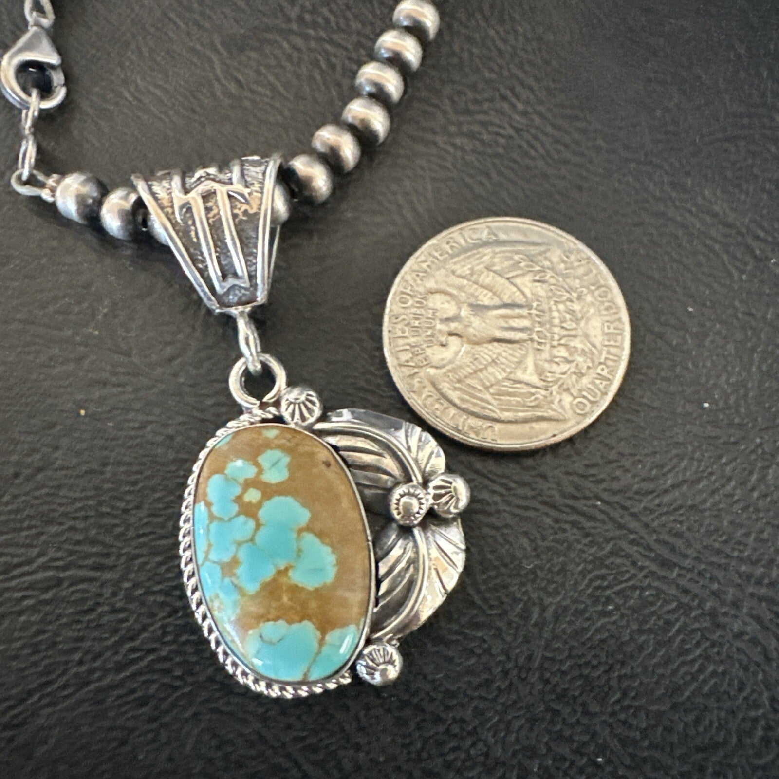 Mens Blue Turquoise#8 Pendant Navajo Sterling Silver Necklace 18086